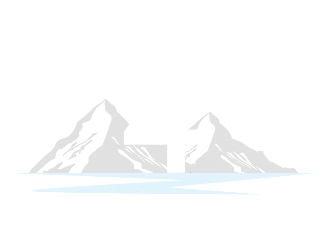 Gray mountain silhouettes reflected in pale blue water