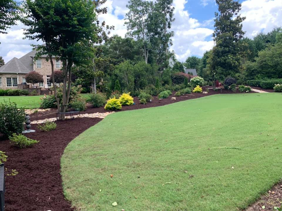 mulch, lawn topdressing and shrubs planted in Greenville SC